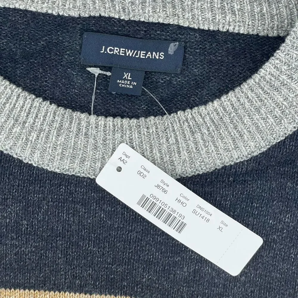 J Crew Sweater Men XL Multi ColorBlock Wool Blend Crew Neck Long Sleeve Prep NWT